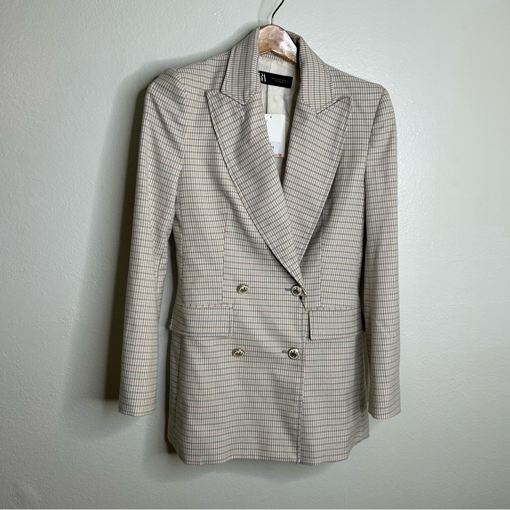 NWT Zara Plaid Structured Double Breasted Oversized Blazer XS - Picture 2 of 14